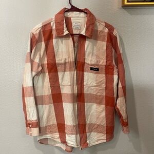 RVCA Zipper Flannel Long Sleeve Jacket Shirt - red plaid, thick material